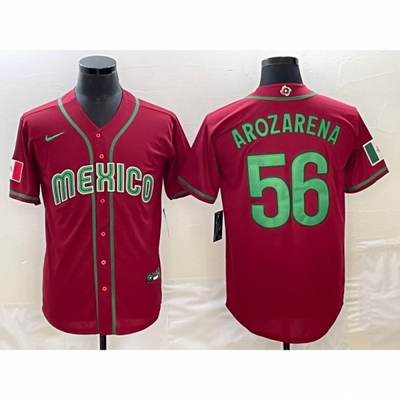 Men's Mexico Baseball #56 Randy Arozarena 2023 Red World Baseball Classic Stitched Jersey
