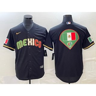 Men's Mexico Baseball Black 2023 World Baseball Classic Team Big Logo Stitched Jersey