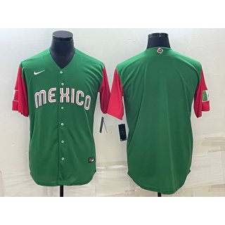 Men's Mexico Baseball Blank 2023 Green World Baseball With Patch Classic Stitched Jersey