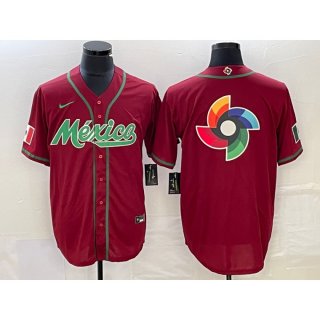 Men's Mexico Baseball Red 2023 World Baseball Classic Team Big Logo Stitched Jersey