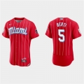 Men's Miami Marlins #5 Jon Berti Red 2021 City Connect Flex Base Stitched Jersey