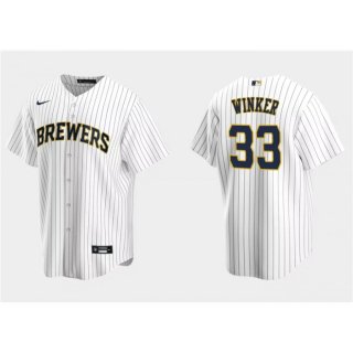 Men's Milwaukee Brewers #33 Jesse Winker White Cool Base Stitched Jersey
