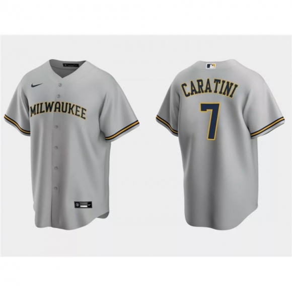 Men's Milwaukee Brewers #7 Victor Caratini Grey Cool Base Stitched Jersey