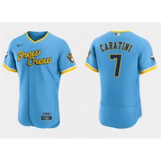 Men's Milwaukee Brewers #7 Victor Caratini Powder Blue 2022 City Connect Flex Base Stitched MLB Jersey