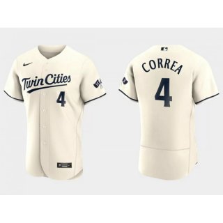 Men's Minnesota Twins #4 Carlos Correa Cream Flex Base Stitched Baseball Jersey