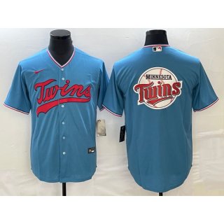 Men's Minnesota Twins Blue Team Big Logo Cool Base Stitched Jersey