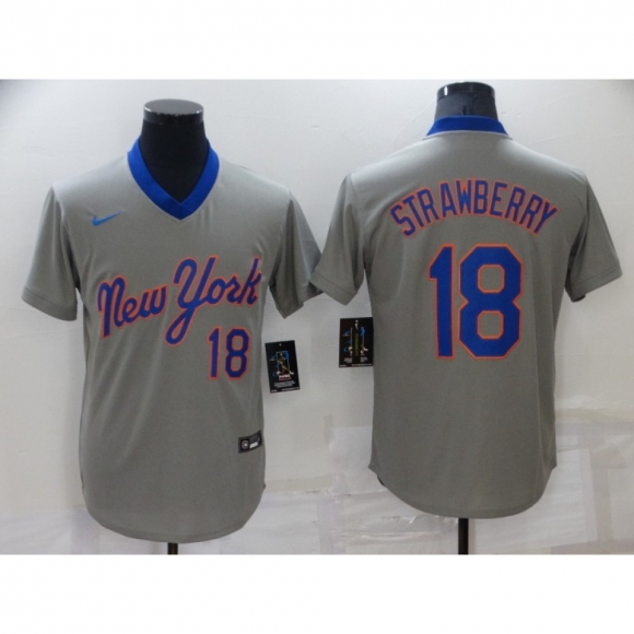 Men's New York Mets #18 Darryl Strawberry Grey Stitched Baseball Jersey
