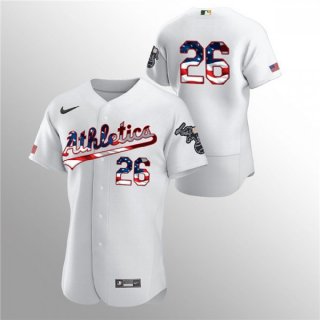 Men's Oakland Athletics #26 Matt Chapman White 2020 Stars & Stripes Flex Base Stitched Jersey