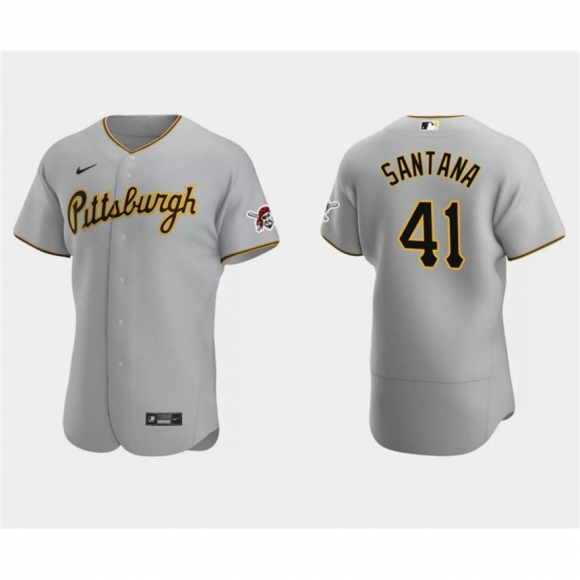 Men's Pittsburgh Pirates #41 Carlos Santana Grey Flex Base Stitched Baseball Jersey