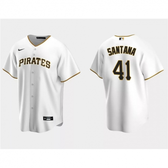 Men's Pittsburgh Pirates #41 Carlos Santana White Cool Base Stitched Baseball Jersey