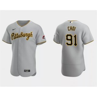 Men's Pittsburgh Pirates #91 Ji Man Choi Grey Flex Base Stitched Baseball Jersey