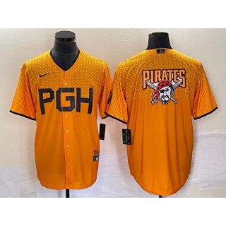 Men's Pittsburgh Pirates Gold 2023 City Connect Team Big Logo Stitched Jersey