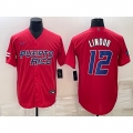 Men's Puerto Rico Baseball #12 Francisco Lindor 2023 Red World Baseball Classic Stitched Jersey