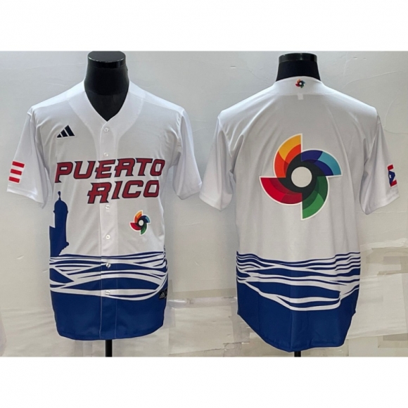 Men's Puerto Rico Baseball 2023 White World Baseball Big Logo Classic Stitched Jersey