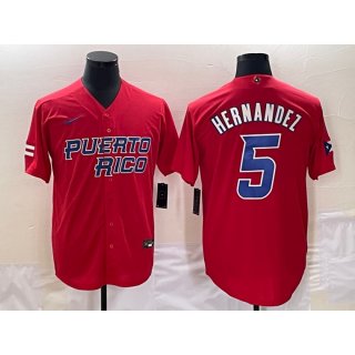 Men's Puerto Rico Baseball #5 Enrique Hernandez 2023 Red World Baseball Classic Stitched Jersey