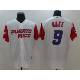 Men's Puerto Rico Baseball #9 Javier Baez White 2017 World Baseball Classic Stitched WBC Jersey