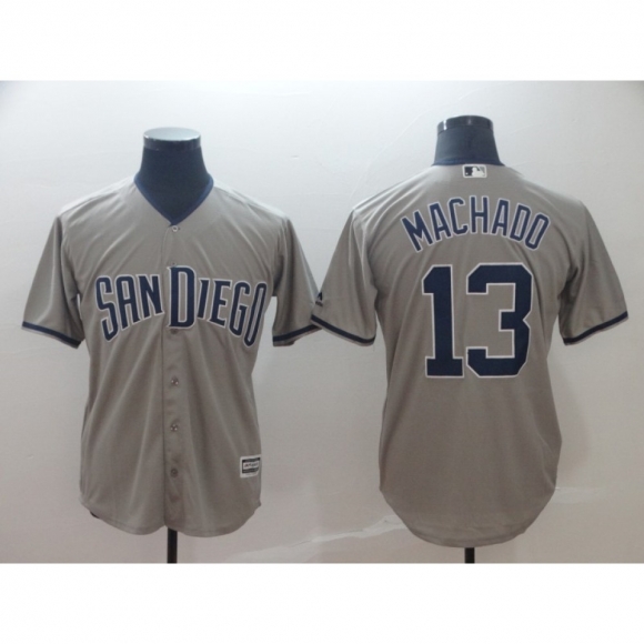 Men's San Diego Padres #13 Manny Machado Grey Cool Base Stitched MLB Jersey