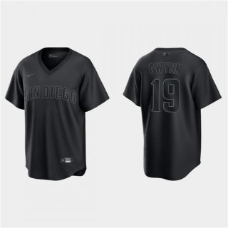 Men's San Diego Padres #19 Tony Gwynn Black Pitch Black Fashion Replica Stitched Jersey
