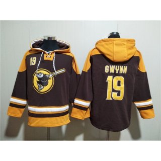 Men's San Diego Padres #19 Tony Gwynn Brown/Gold Ageless Must-Have Lace-Up Pullover Hoodie