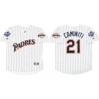 Men's San Diego Padres #21 Ken Caminiti White 1998 World Series Cool Base Stitched Jersey