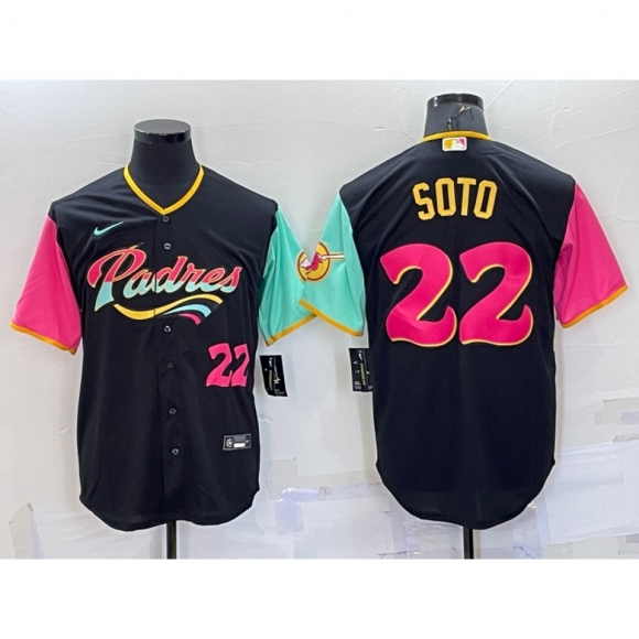 Men's San Diego Padres #22 Juan Soto 2022 Black City Connect Cool Base Stitched Jersey