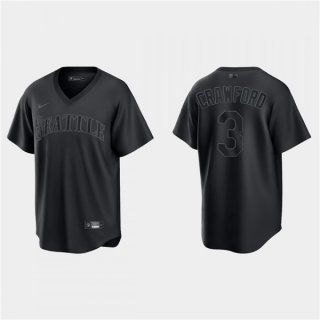 Men's Seattle Mariners #3 J.P. Crawford Black Pitch Black Fashion Replica Stitched Jersey
