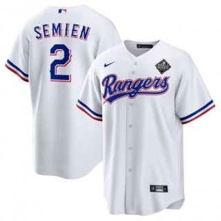 Men's Texas Rangers #2 Marcus Semien 2023 White World Series Stitched Baseball Jersey