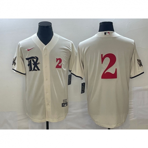 Men's Texas Rangers #2 Marcus Semien Cream 2023 City Connect With Patch Stitched Baseball Jersey