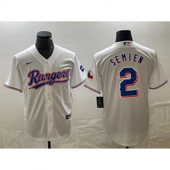 Men's Texas Rangers #2 Marcus Semien White With Patch Cool Base Stitched Baseball Jersey