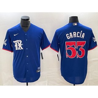 Men's Texas Rangers #53 Adolis Garcia Royal City Connect Stitched Baseball Jersey