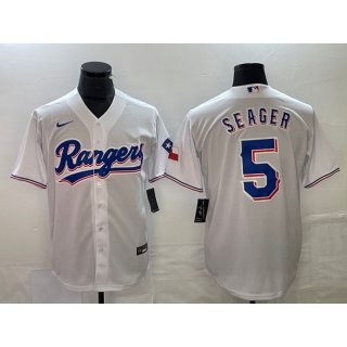 Men's Texas Rangers #5 Corey Seager White Cool Base Stitched Baseball Jersey