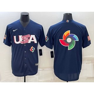 Men's USA Baseball 2023 Navy World Baseball Big Logo With Patch Classic Stitched Jersey
