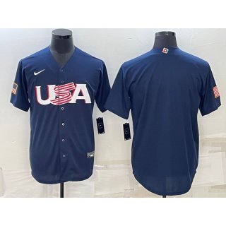 Men's USA Baseball Blank 2023 Navy World Baseball Classic Stitched Jersey