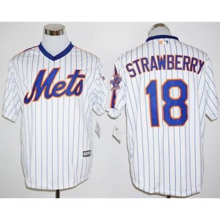 Mets #18 Darryl Strawberry White(Blue Strip) Cool Base Cooperstown 25TH Stitched MLB Jersey