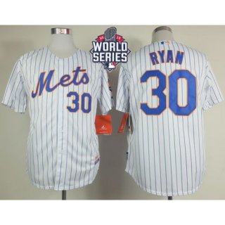 Mets #30 Nolan Ryan White(Blue Strip) Home Cool Base W/2015 World Series Patch Stitched MLB Jersey