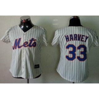 Mets #33 Matt Harvey Cream(Blue Strip) Women's Fashion Stitched MLB Jersey