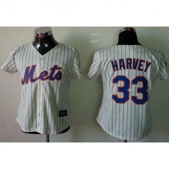 Mets #33 Matt Harvey Cream(Blue Strip) Women's Fashion Stitched MLB Jersey