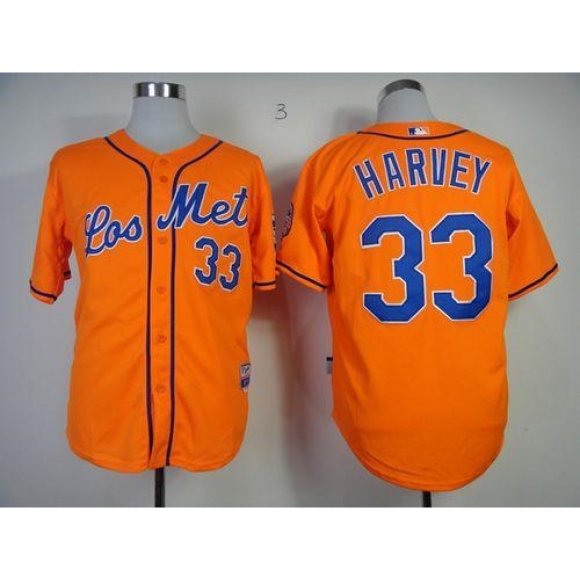 Mets #33 Matt Harvey Orange Los Mets Cool Base Stitched MLB Jersey