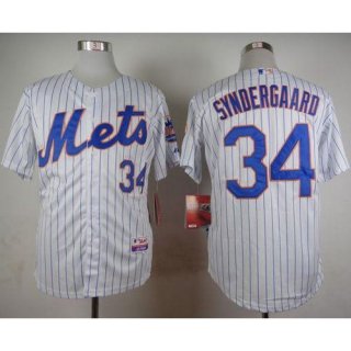 Mets #34 Noah Syndergaard White(Blue Strip) Home Cool Base Stitched MLB Jersey