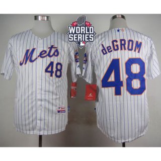 Mets #48 Jacob DeGrom White(Blue Strip) Home Cool Base W/2015 World Series Patch Stitched MLB Jersey