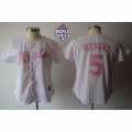 Mets #5 David Wright White Pink Strip W/2015 World Series Patch Women's Fashion Stitched MLB Jersey