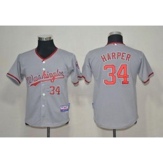 Nationals #34 Bryce Harper Grey Cool Base Stitched Youth MLB Jersey