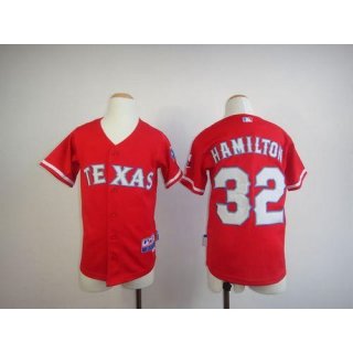 Rangers #32 Josh Hamilton Red 2010 World Series Patch Stitched Youth MLB Jersey