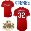 Rangers #32 Josh Hamilton Red Cool Base 2011 World Series Patch Stitched MLB Jersey