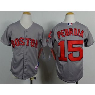 Red Sox #15 Dustin Pedroia Grey Cool Base Stitched Youth MLB Jersey