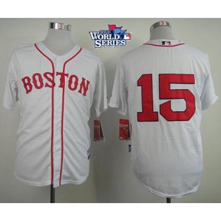 Red Sox #15 Dustin Pedroia White Cool Base 2013 World Series Patch Stitched MLB Jersey