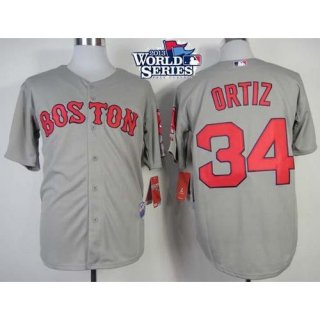 Red Sox #34 David Ortiz Grey Cool Base 2013 World Series Patch Stitched MLB Jersey