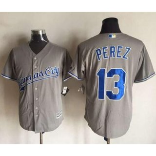 Royals #13 Salvador Perez New Grey Cool Base Stitched MLB Jersey