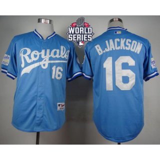 Royals #16 Bo Jackson Light Blue 1985 Turn Back The Clock W/2015 World Series Patch Stitched MLB Jersey
