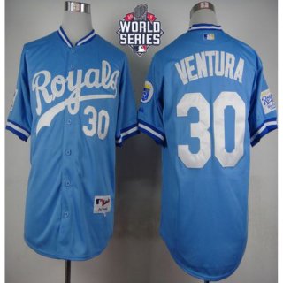 Royals #30 Yordano Ventura Light Blue 1985 Turn Back The Clock W/2015 World Series Patch Stitched MLB Jersey